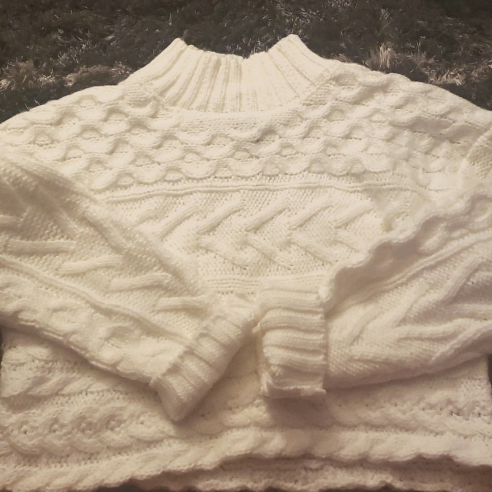 Cropped high neck knit sweater